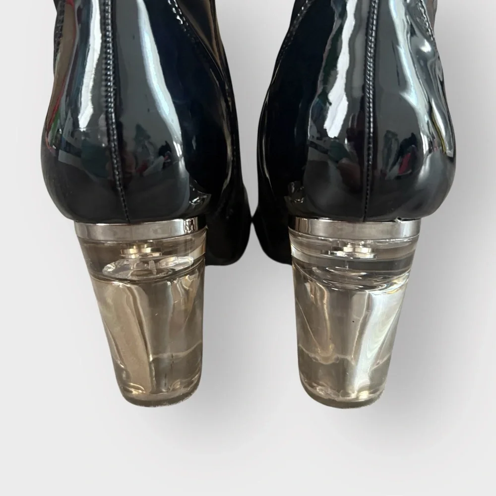Cape Robbin Black Faux Patent Leather Booties with Perspex Lucite Heel - Glossy - Picture 7 of 8